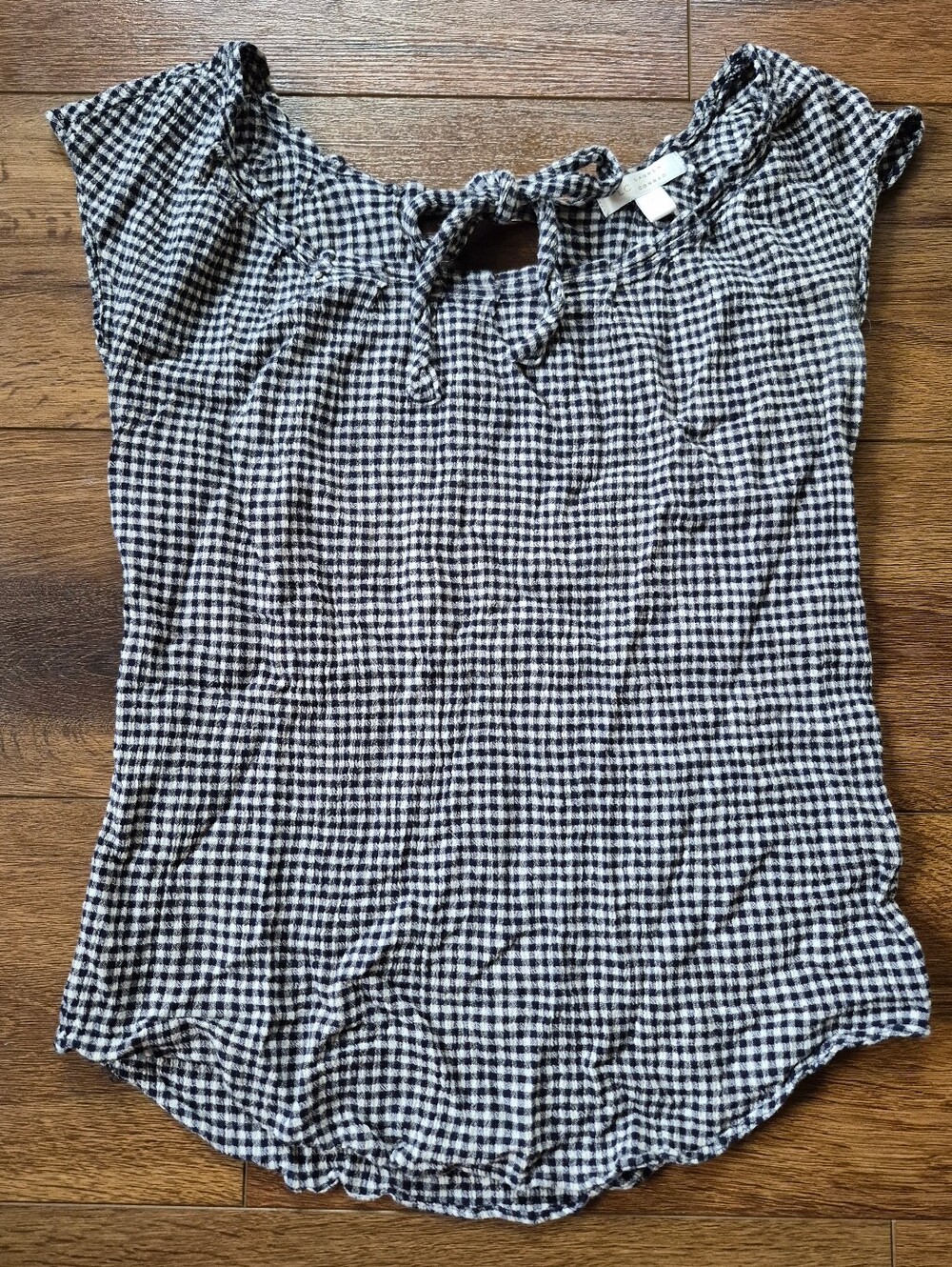 LC Lauren Conrad Gingham Tank Top Navy Blue White Sz S
